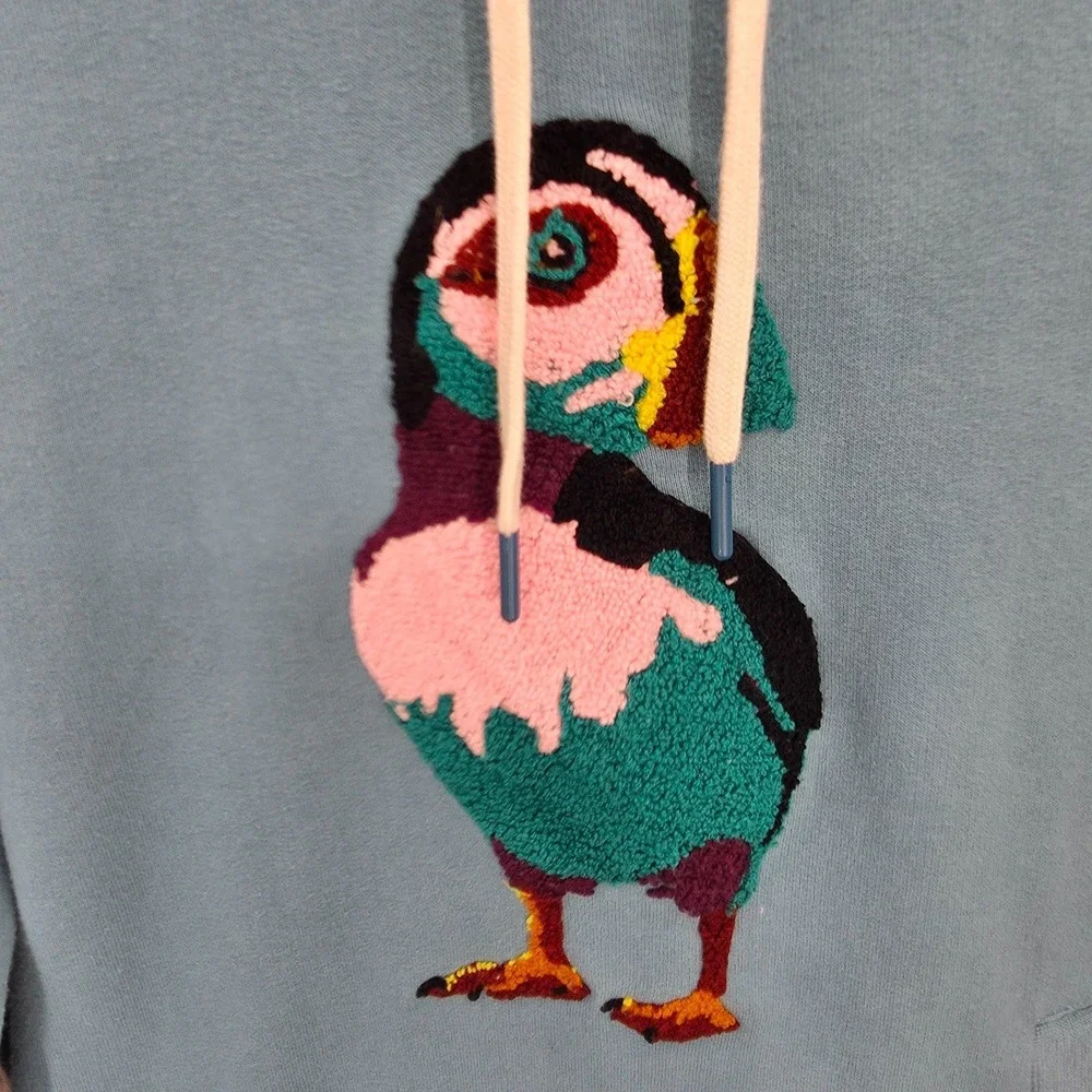 Bonobos Hoodie Mens Small Blue Puffin Bird Embroider Fleece Hooded Sweatshirt